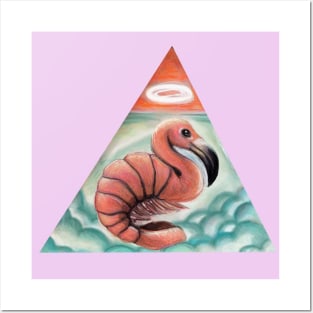 Pop Surrealism Flamingo Shrimp Illustration Posters and Art